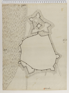 2135 Plattegrond van de fortificaties van de stad en het kasteel Wijk bij Duurstede, met weergave van de geprojecteerde ...